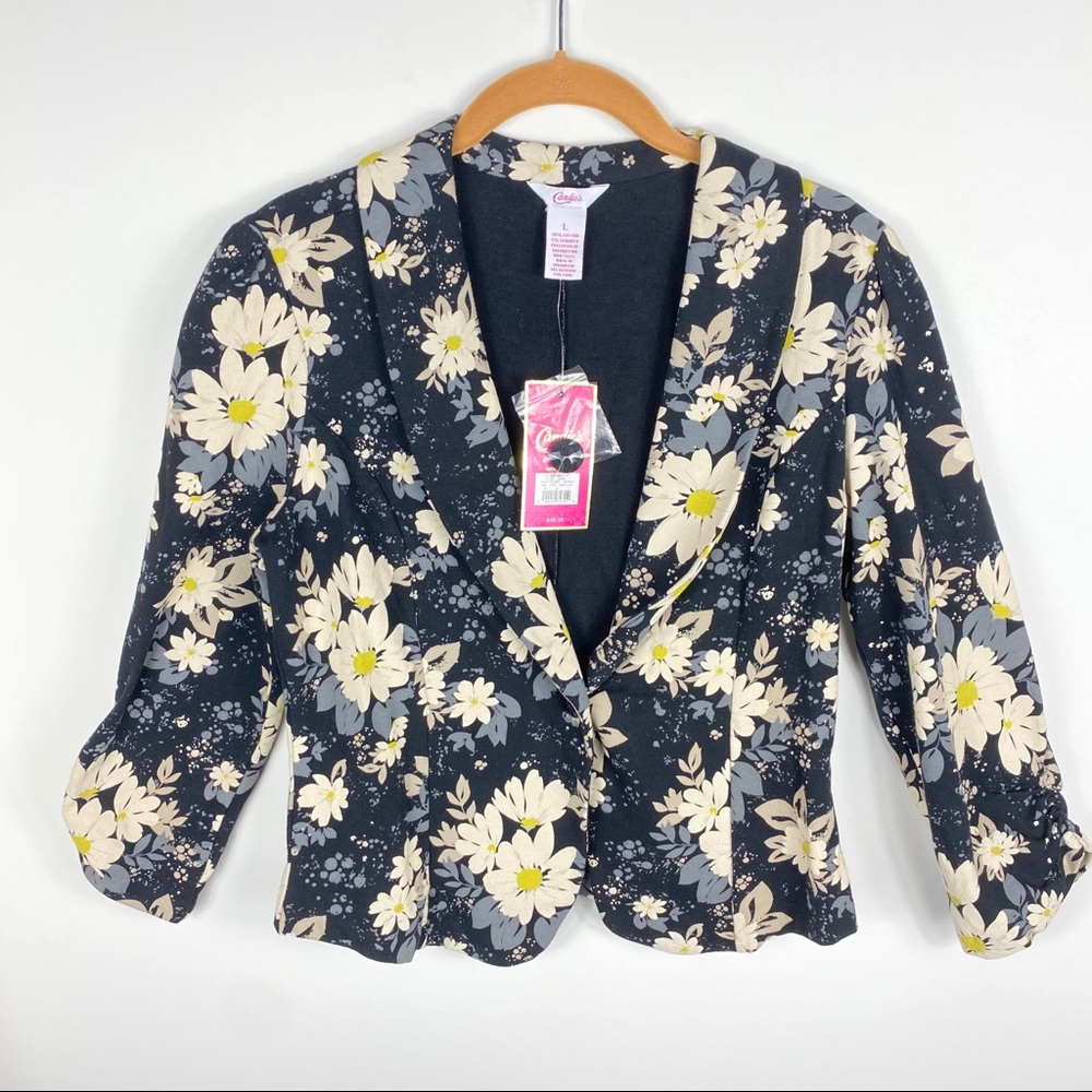 Candies Floral Blazer Jacket Black Yellow Flower